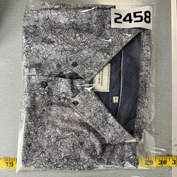 7Diamonds Mens Short Sleeve Button Up Shirt Blue Floral Print 4 Way Stretch Sz L - Picture 12 of 12